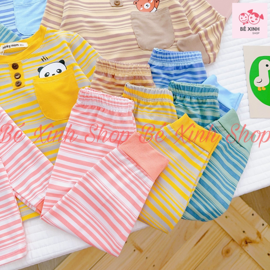 Đồ Bộ Thun Lạnh Dài Tay Cho Bé Trai Bé Gái 8-18kg Bé_Xinh_Shop  Set Đồ Bộ Tay Dài Cho Bé Trai Gái DÀI SỌC MỚI