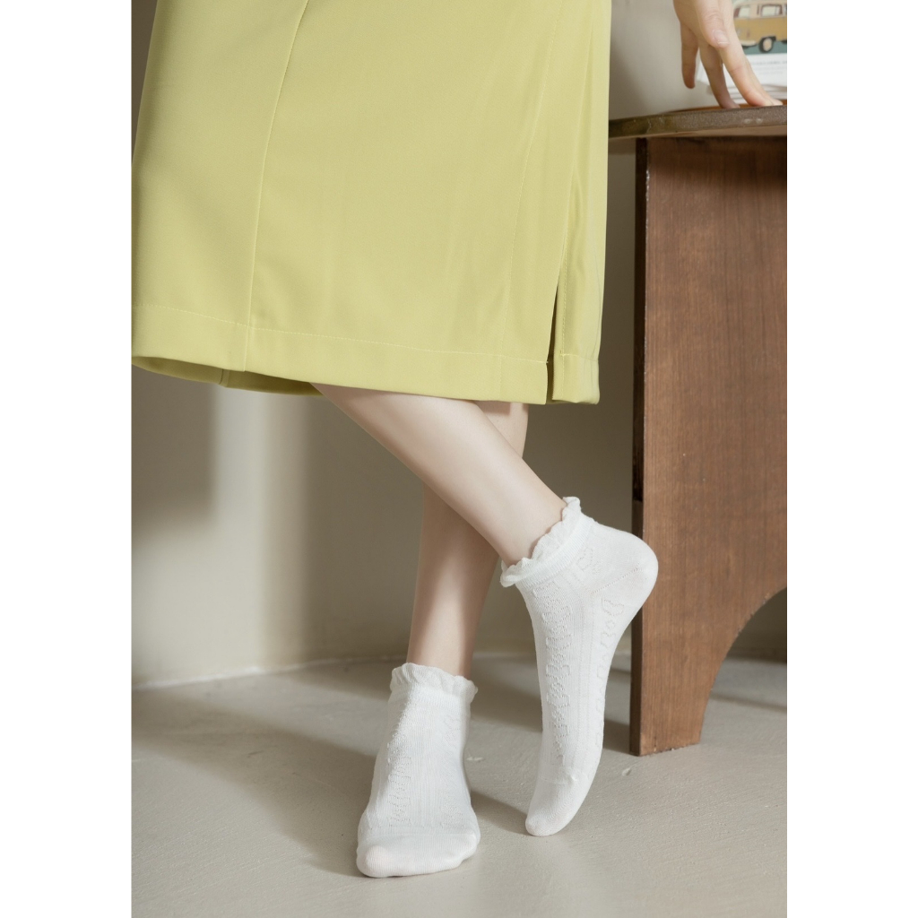 Set 5 Đôi Tất Cổ Lỡ Màu Trắng Phong Cách Tiểu Thư Siêu Hot Phong Cách Hàn