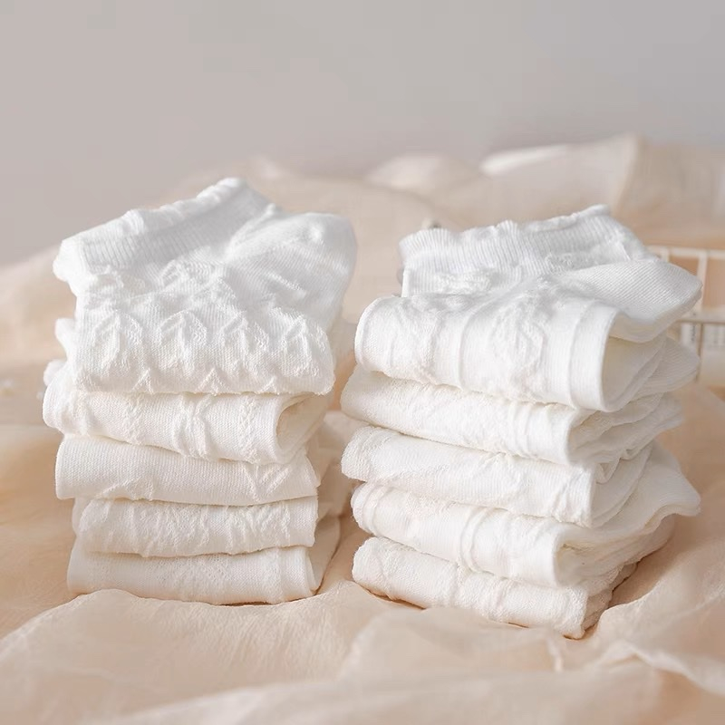 Set 5 Đôi Tất Cổ Lỡ Màu Trắng Phong Cách Tiểu Thư Siêu Hot Phong Cách Hàn