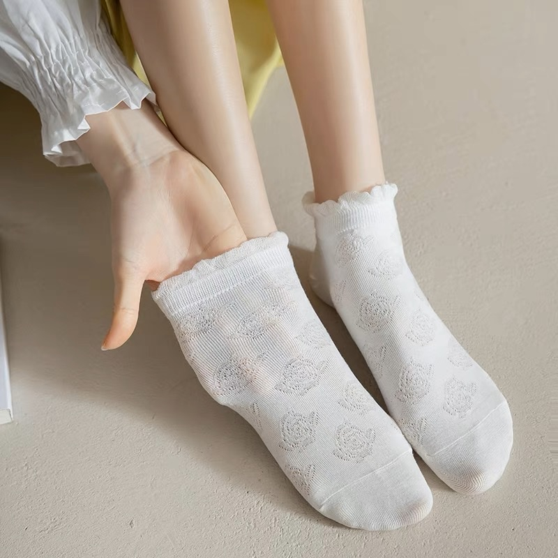 Set 5 Đôi Tất Cổ Lỡ Màu Trắng Phong Cách Tiểu Thư Siêu Hot Phong Cách Hàn