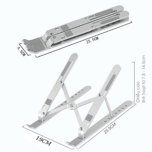 Giá đỡ LAPTOP, MACBOOK, IPAD bằng nhôm gấp gọn có thể điều chỉnh được độ cao, đế tản nhiệt kê laptop nhôm