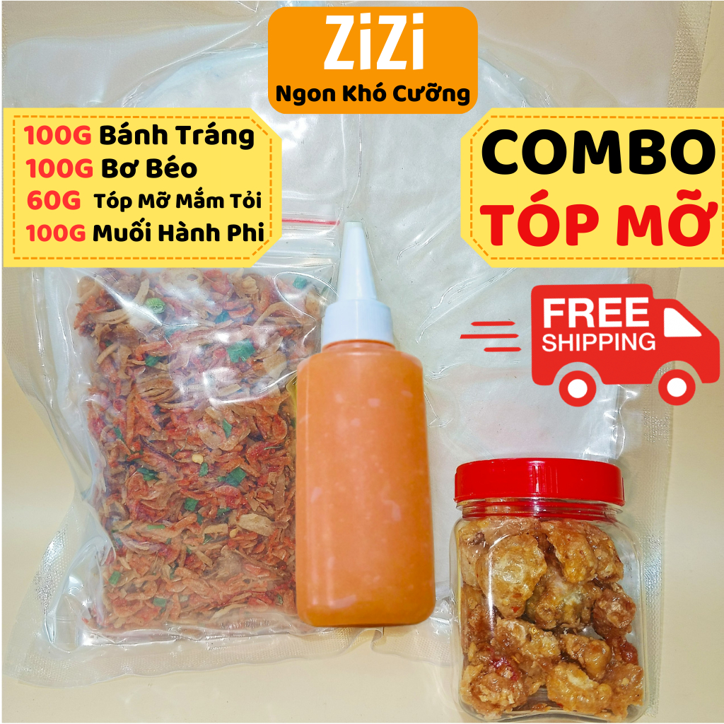 COMBO Bánh Tráng Phơi Sương Bơ Tóp Mỡ Mini - 100Gr Bánh - 100Gr Bơ Béo - 100Gr Muối Ruốc Hành Phi - 60Gr Tóp Mỡ