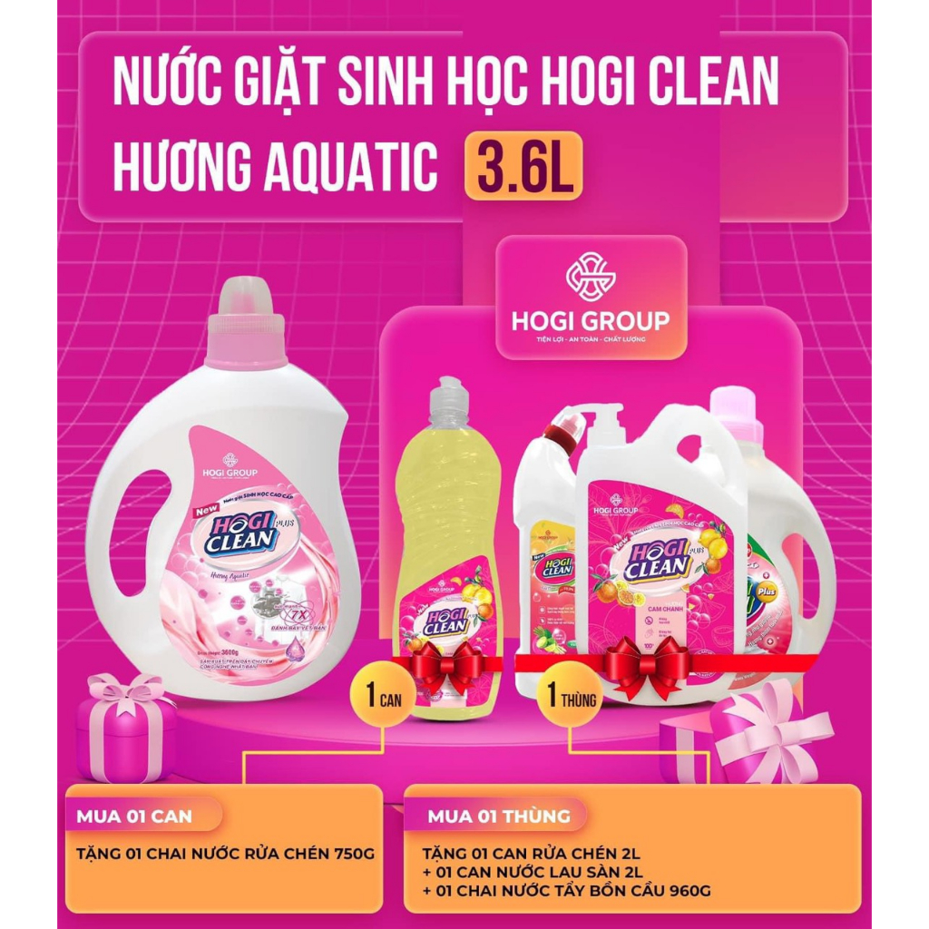Nước Giặt Sinh Học Công Nghệ Nhật Cao Cấp Hogi Plus - Hương Aquatic 1 Thùng 4 Can Tặng 3 Sản Phẩm Miễn Phí