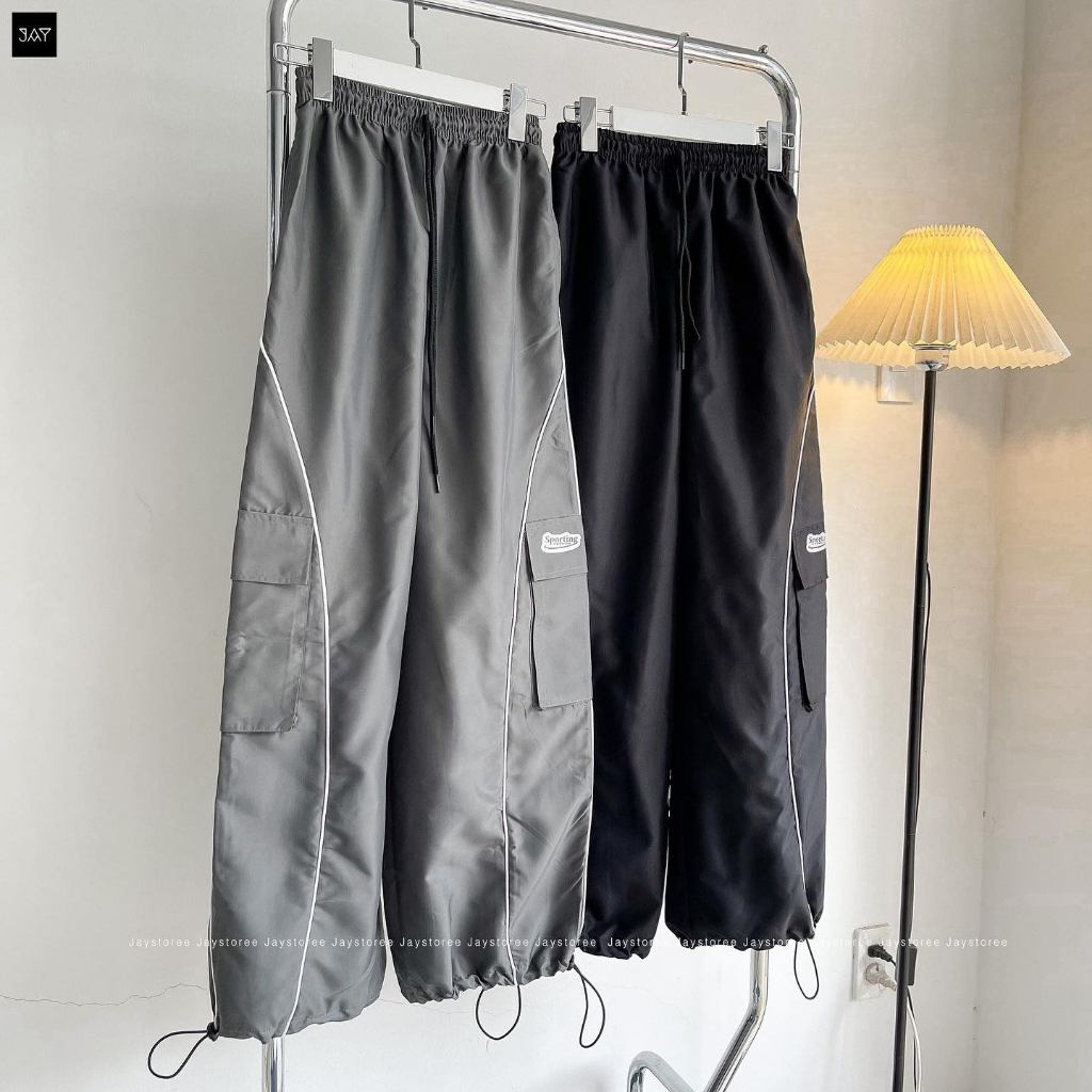 Quần Dù Jogger SPORTING vải dù dây rút túi hộp màu ĐEN/XÁM form nam nữ unisex 🖤 Quần dù cargo y2k Jaystoree2 🖤