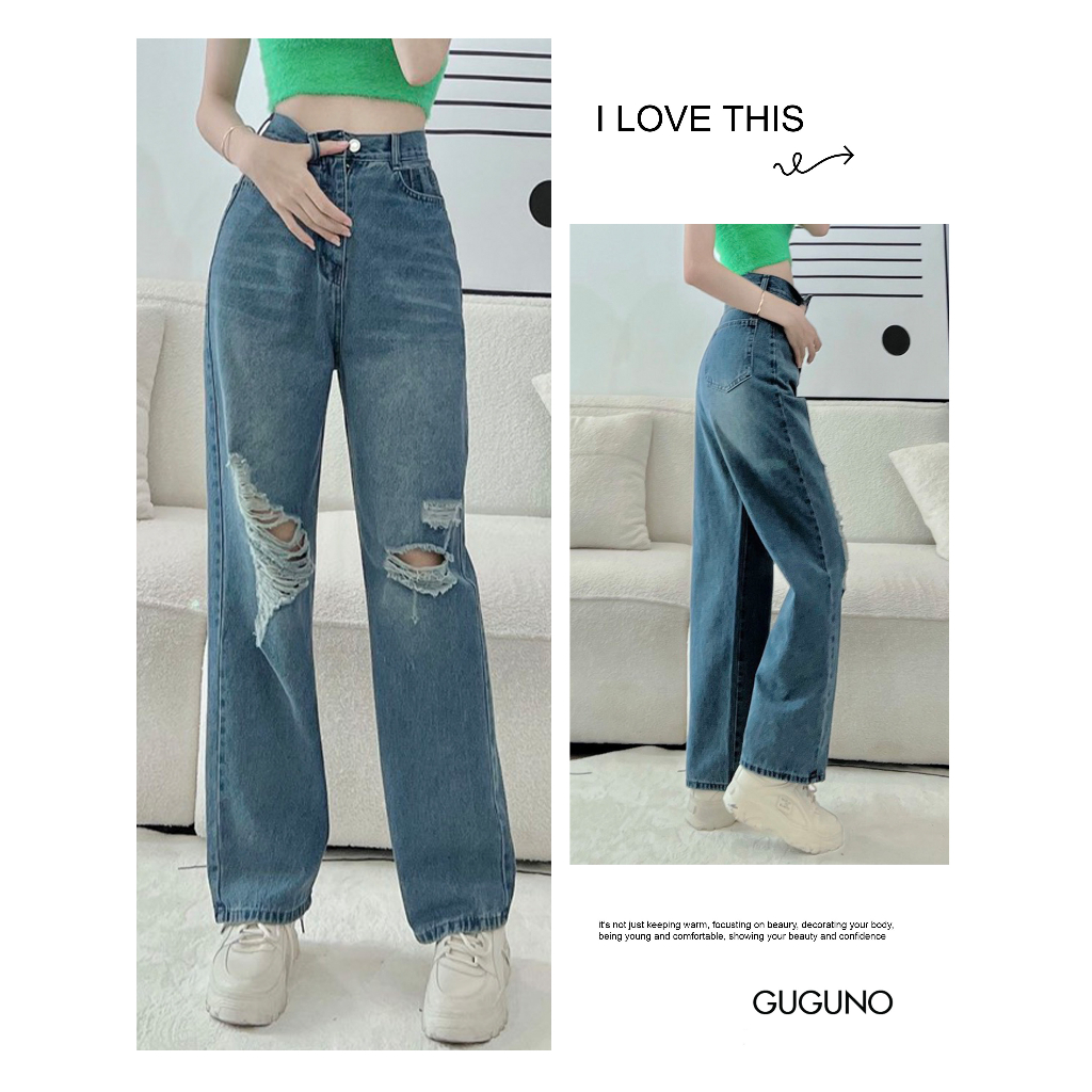 Quần jeans ống rộng Guguno nữ (quần jeans nữ, quần jean nữ, quần rin nữ, quần bò nữ)