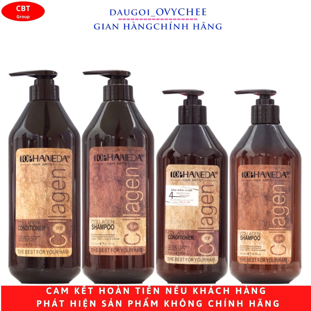 Dầu Gội Dầu Xả TOP HANEDA COLLAGEN 500ml - 785ml mềm mượt, phục hồi tóc hư tổn kiềm dầu sạch gàu an toàn| daugoi_ovychee