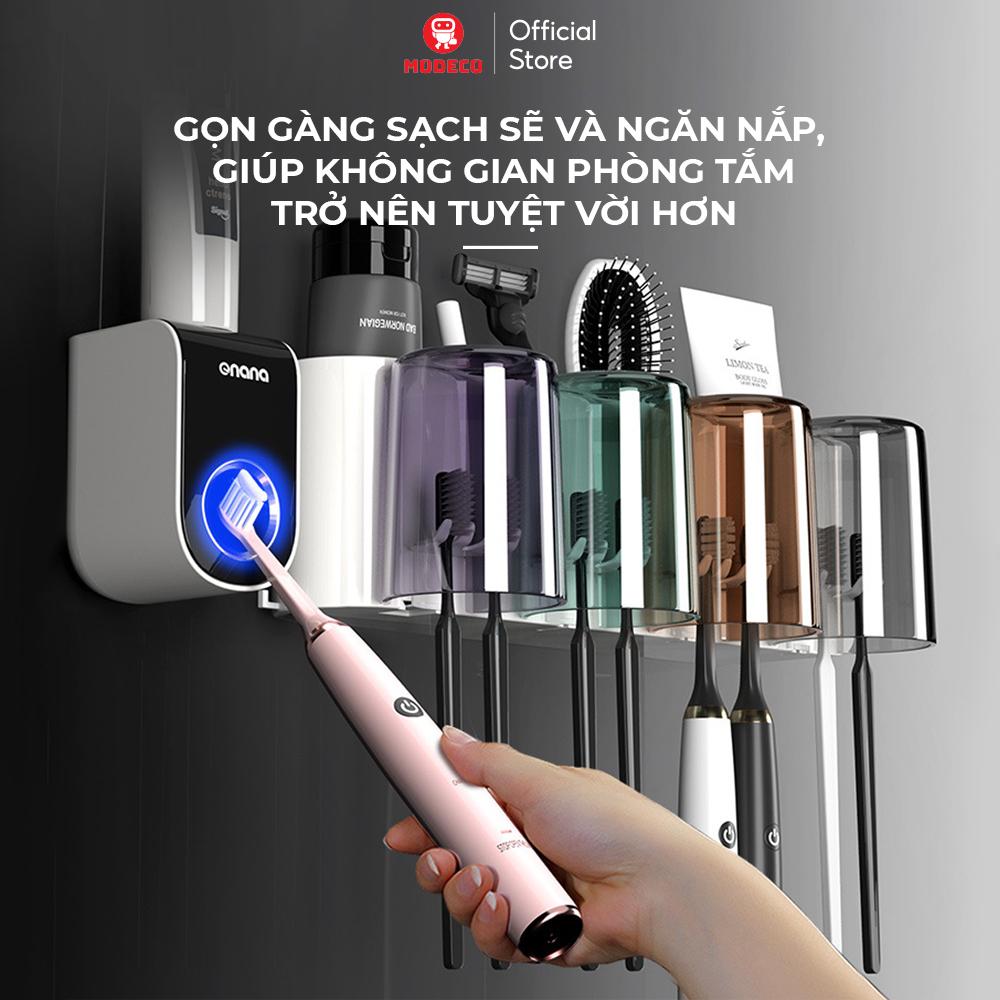 Bộ Nhả Kem Đánh Răng Tự Động, Kệ Để Đồ Phòng Tắm, Hộp Đựng Bàn Chải Cao Cấp Dán Tường, Không Cần Khoan Đục - Modeco