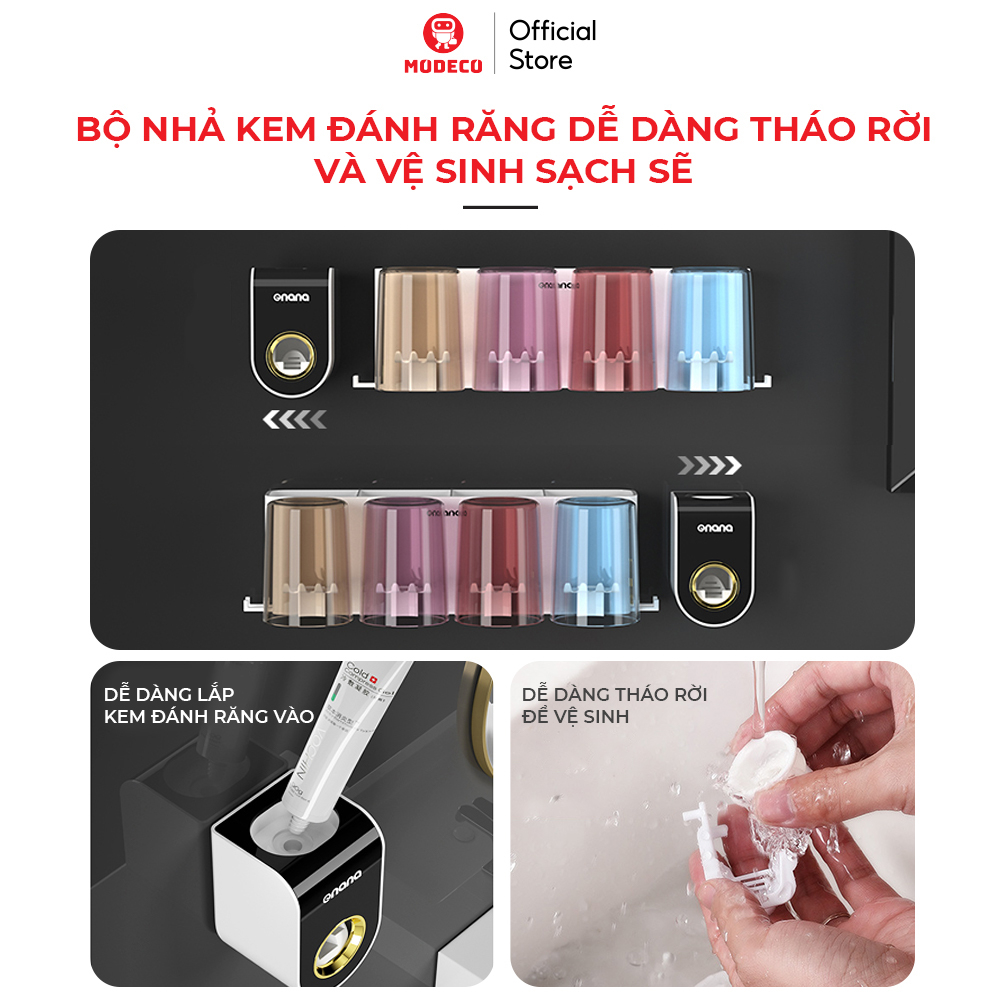 Bộ Nhả Kem Đánh Răng Tự Động, Kệ Để Đồ Phòng Tắm, Hộp Đựng Bàn Chải Cao Cấp Dán Tường, Không Cần Khoan Đục - Modeco