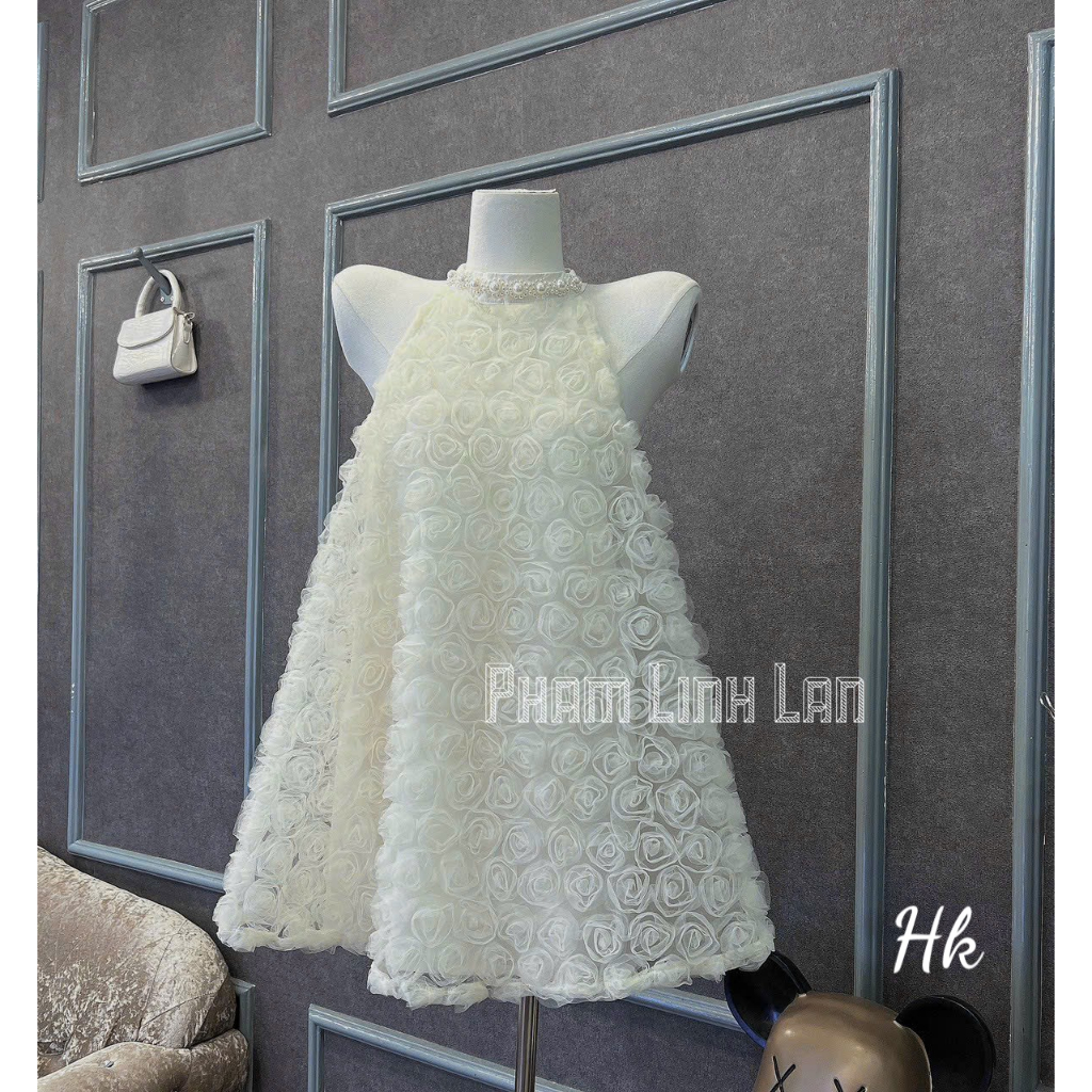 Váy yếm hoạ tiết hoa hồng cực xinh tôn dáng tôn da màu be trẻ trung xinh đẹp - Thời Trang Bảo Trang - Hk7.59