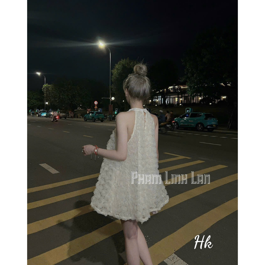 Váy yếm hoạ tiết hoa hồng cực xinh tôn dáng tôn da màu be trẻ trung xinh đẹp - Thời Trang Bảo Trang - Hk7.59