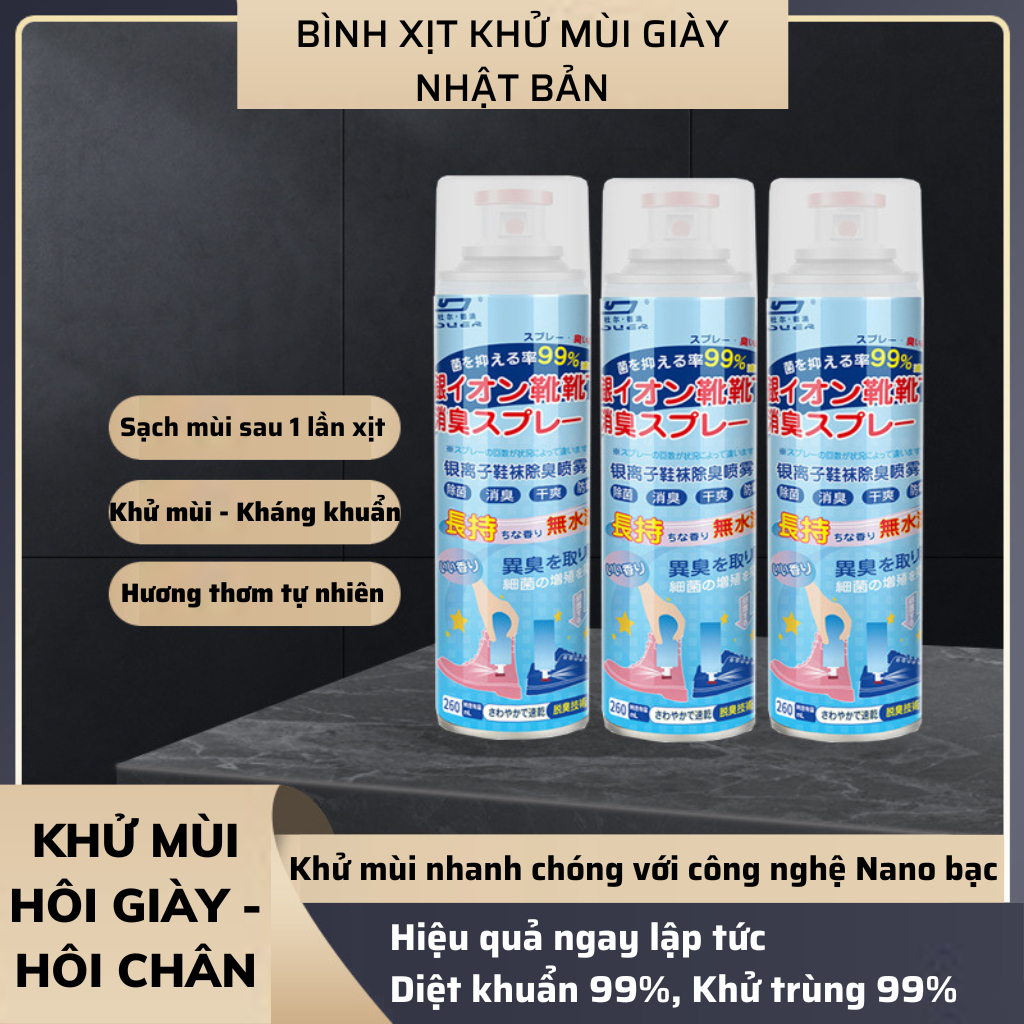 Xịt khử mùi giày khử mùi hôi giày dép hôi chân tất vớ công nghệ nano bạc-Loại lớn 360ml dùng lâu hơn 2,5 lần