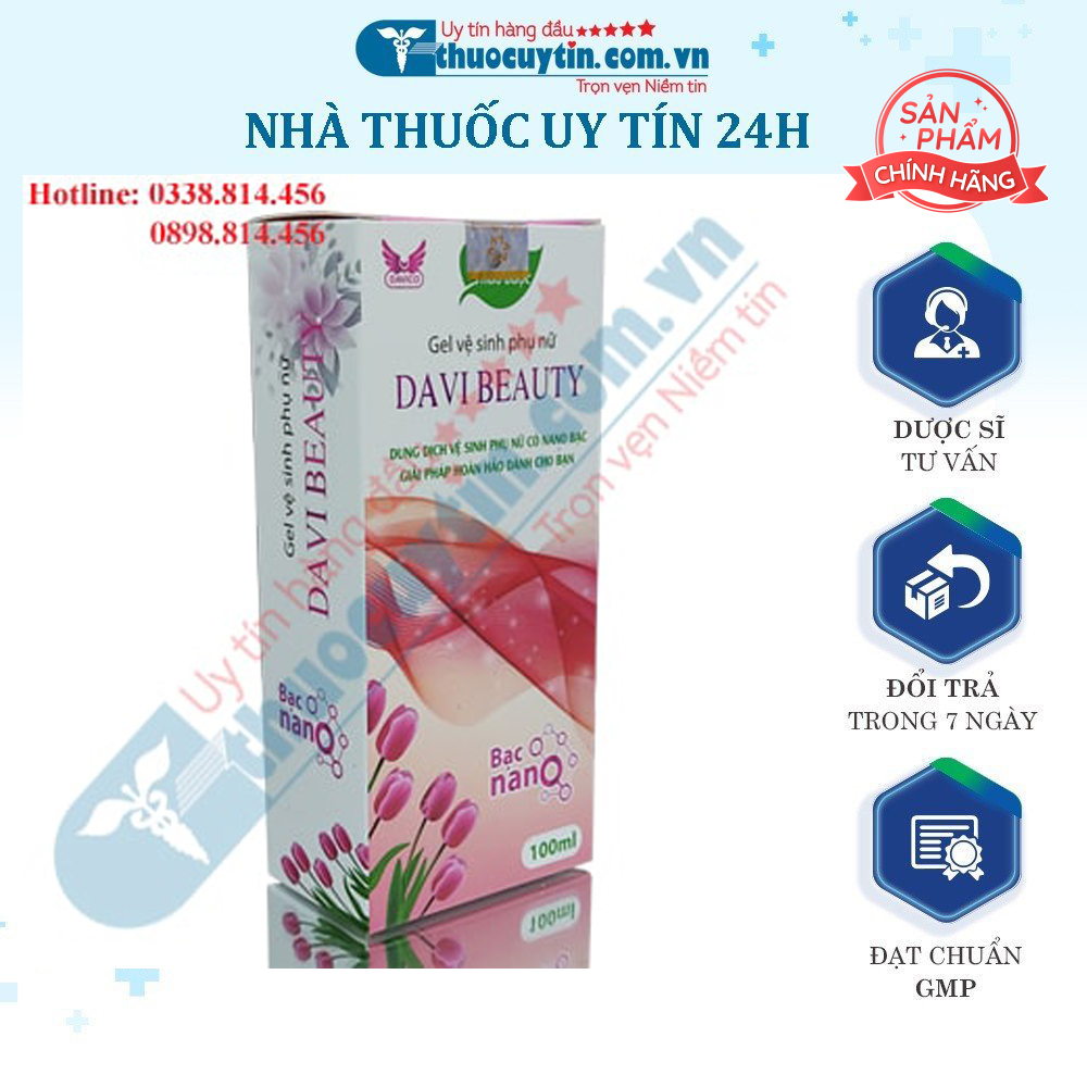 Dung dịch vệ sinh Davi Beauty Làm sạch nhẹ nhàng Kháng khuẩn Khử mùi hôi Làm thơm vùng kín Chai 100ml
