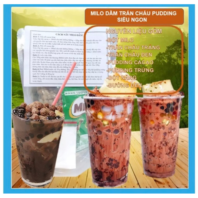 Set milo dầm trân châu full topping