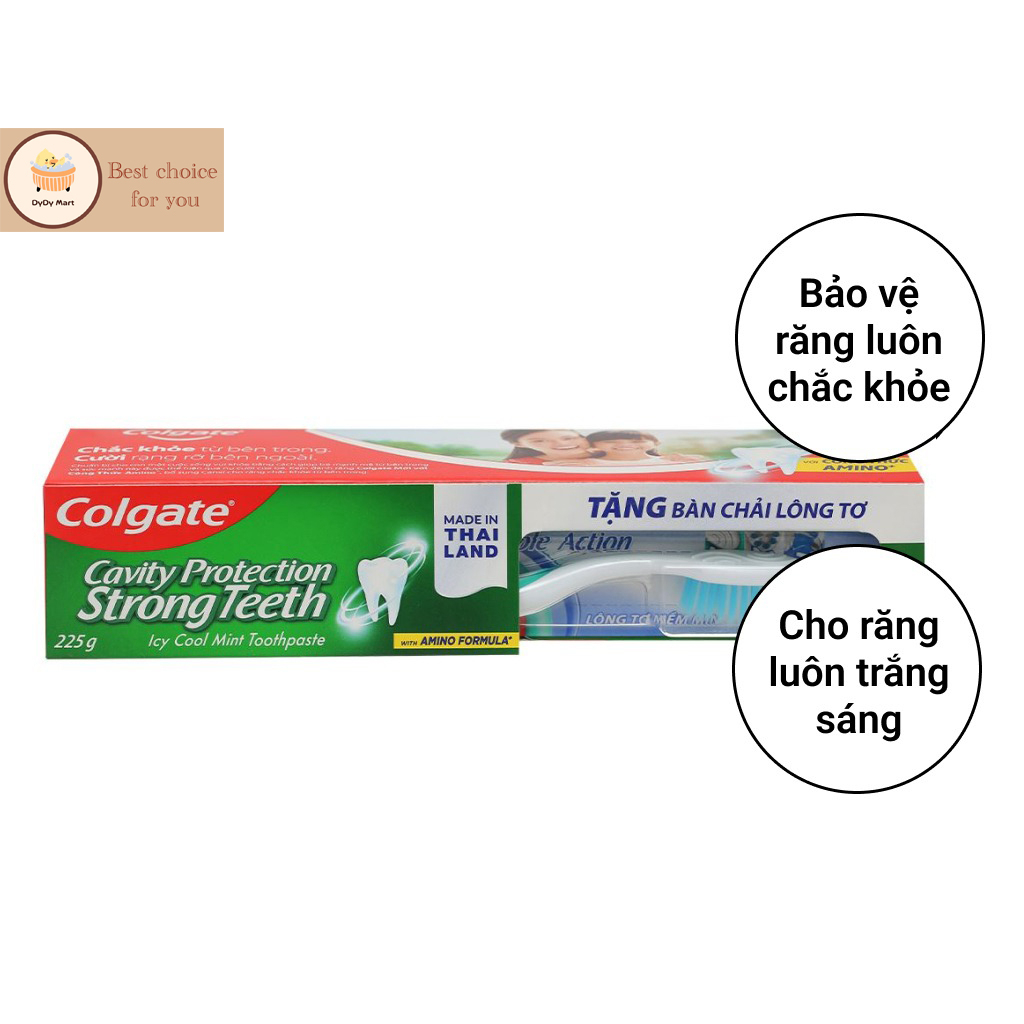 Kem Đánh Răng Colgate Bạc Hà Mát Lạnh 225g Tặng Bàn Chải Lông Tơ