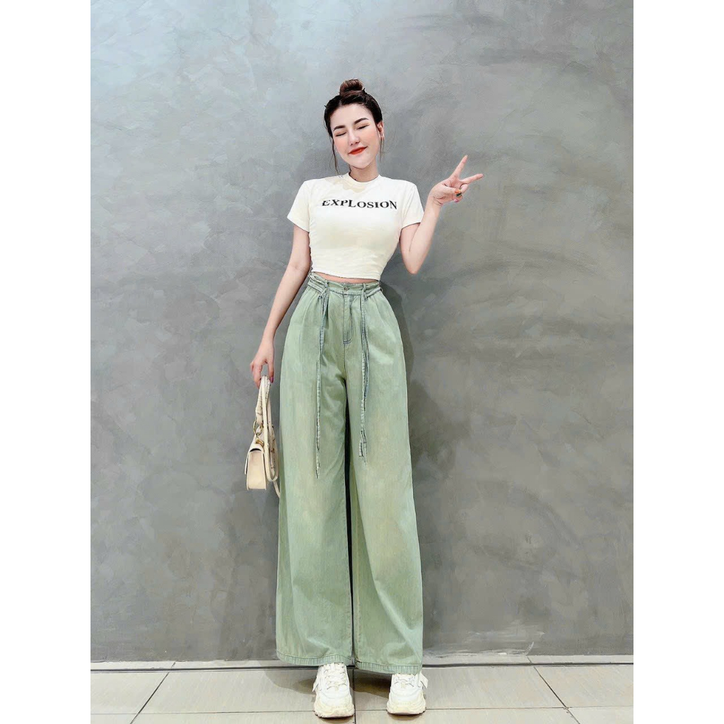 Set đồ bộ thời trang nữ áo thun croptop chữ in kết hợp quần dài ống suông kaki phối màu nét căng phong cánh HIPHOP COOL