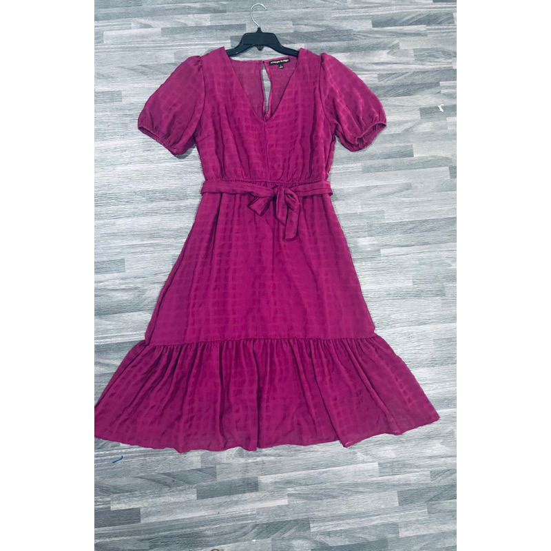 Đầm cổ V chất voan tơ vnxk Al-Indigo dáng midi