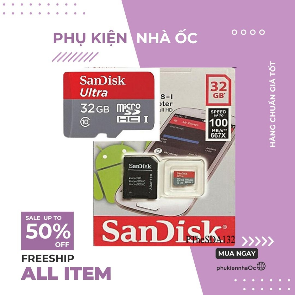 Thẻ Nhớ Sandisk Ultra 2Gb/4Gb/8Gb/16Gb/32Gb/ 64Gb/ 128G Tốc Độ Cao 100Mb/S, Chuẩn Micro Sd Cho Camera, Điện Thoại