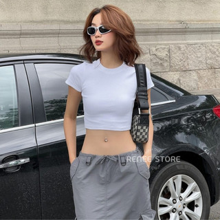 Áo croptop cổ tròn tay ngắn áo thun baby tee trơn vải cotton co giãn phom ôm basic A370