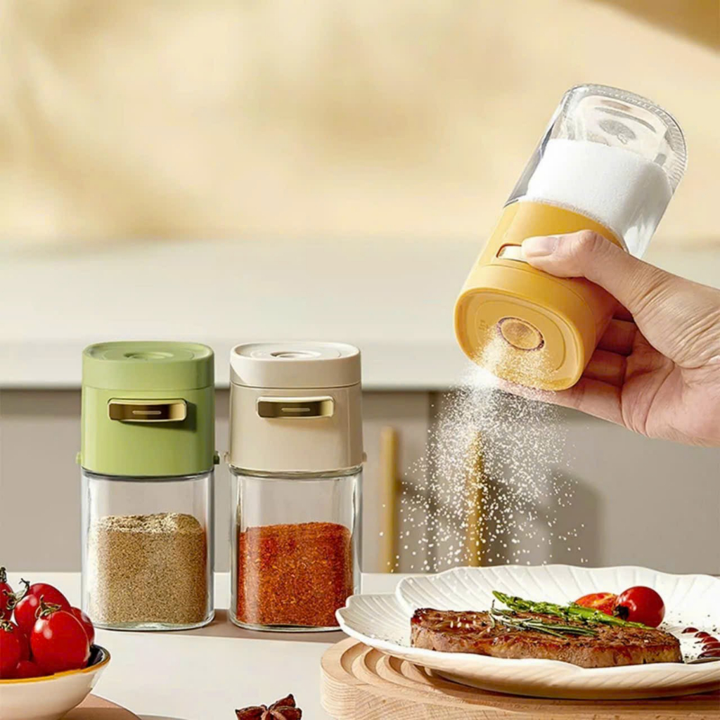 Hũ Lọ Thuỷ Tinh Đựng Gia Vị Nhà Bếp Cao Cấp Bấm Nút Định Lượng, Chống Ẩm Tuyệt Đối A.tho