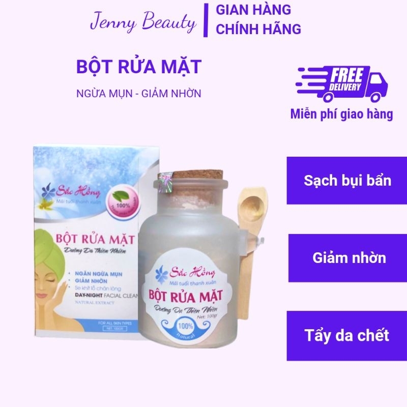 Bột rửa mặt Sắc Hồng 100g - giảm nhờn - ngăn ngừa mụn