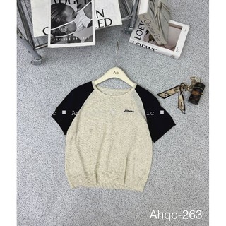 Áo len mỏng mongtoghi phối màu thêu chữ basic