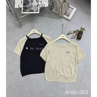 Áo len mỏng mongtoghi phối màu thêu chữ basic