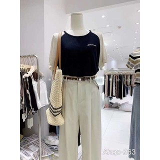 Áo len mỏng mongtoghi phối màu thêu chữ basic