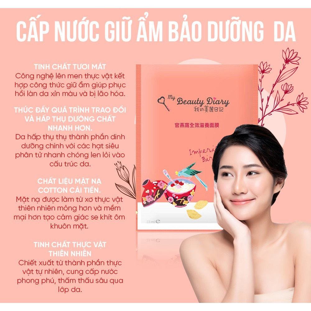 Combo 10 miếng mặt nạ sáng mịn và dưỡng ẩm My Beauty Diary Imperial Birds Nest Emolliating Mask - Yến đỏ Imperial Birds