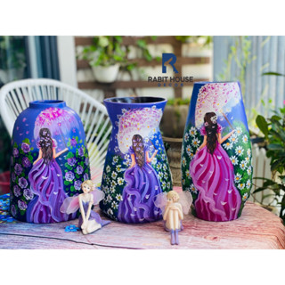 Bình cắm hoa gốm sứ Bát Tràng/ bình hoa dáng chuông vẽ cô gái/ bình vẽ cô gái 3d màu tím