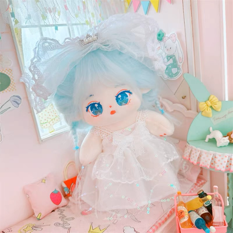 Outfit đầm cưới cô dâu ngôi sao kèm nơ voan doll 20cm