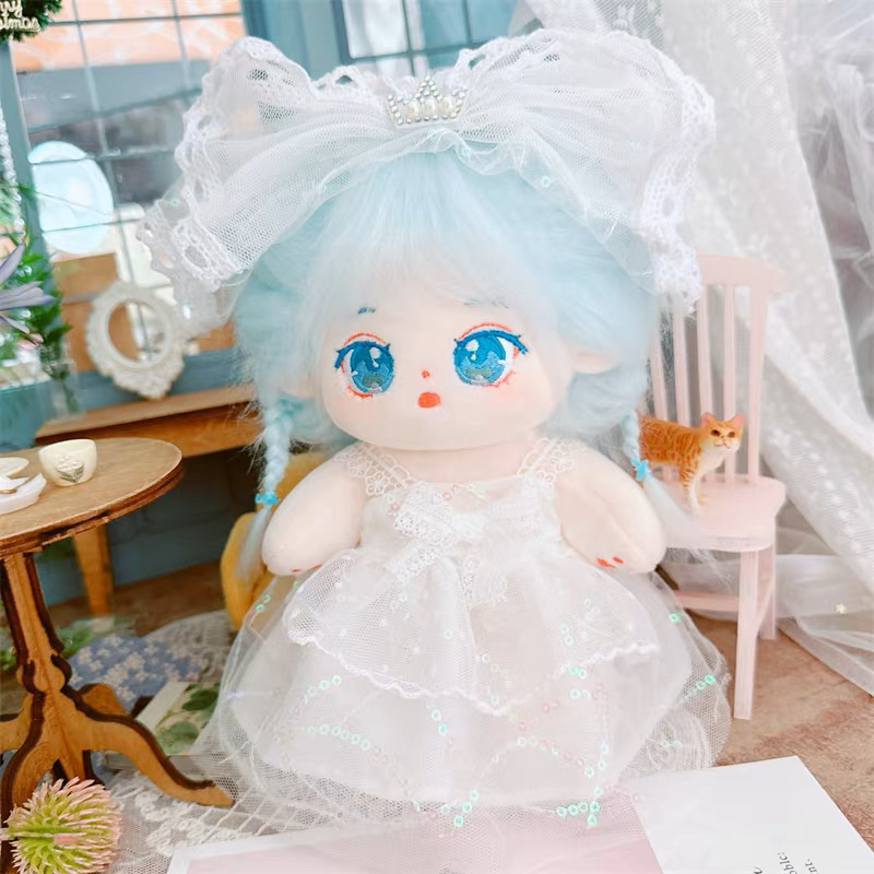 Outfit đầm cưới cô dâu ngôi sao kèm nơ voan doll 20cm