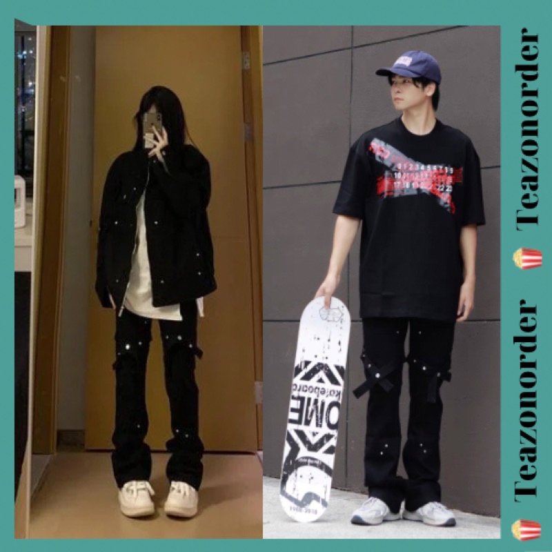 Quần jeans đen ống xuông có thiết kế độc lạ phong cách đường phố siêu hách dáng hàng nội địa trung.