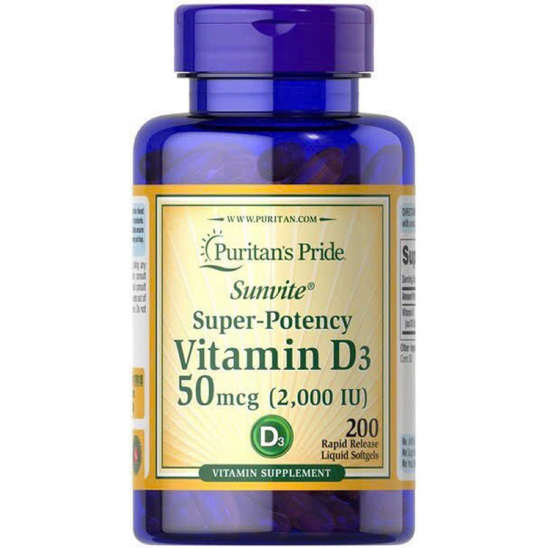 Viên uống Puritan’s Pride Vitamin D3 50mcg (2000IU) của Mỹ 200 viên