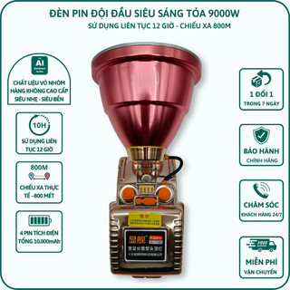 Đèn pin đội đầu siêu sáng 9000W chiếu xa 800m tích điện 10 giờ đổi 3 màu tặng kèm dây đeo đầu thay thế Đèn đội đầu