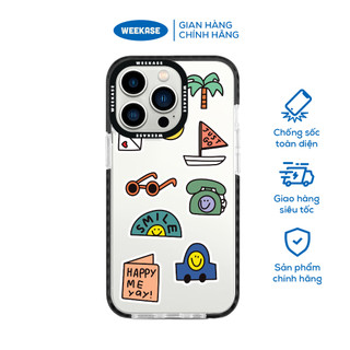 Ốp lưng iPhone viền trắng, đen chống sốc chống va đập Weekase in hình sticker smile - Màu in cực bền