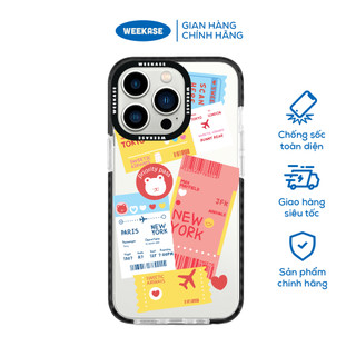 Ốp lưng iPhone viền trắng, đen chống sốc chống va đập Weekase in hình vé du lịch New York - Màu in cực bền