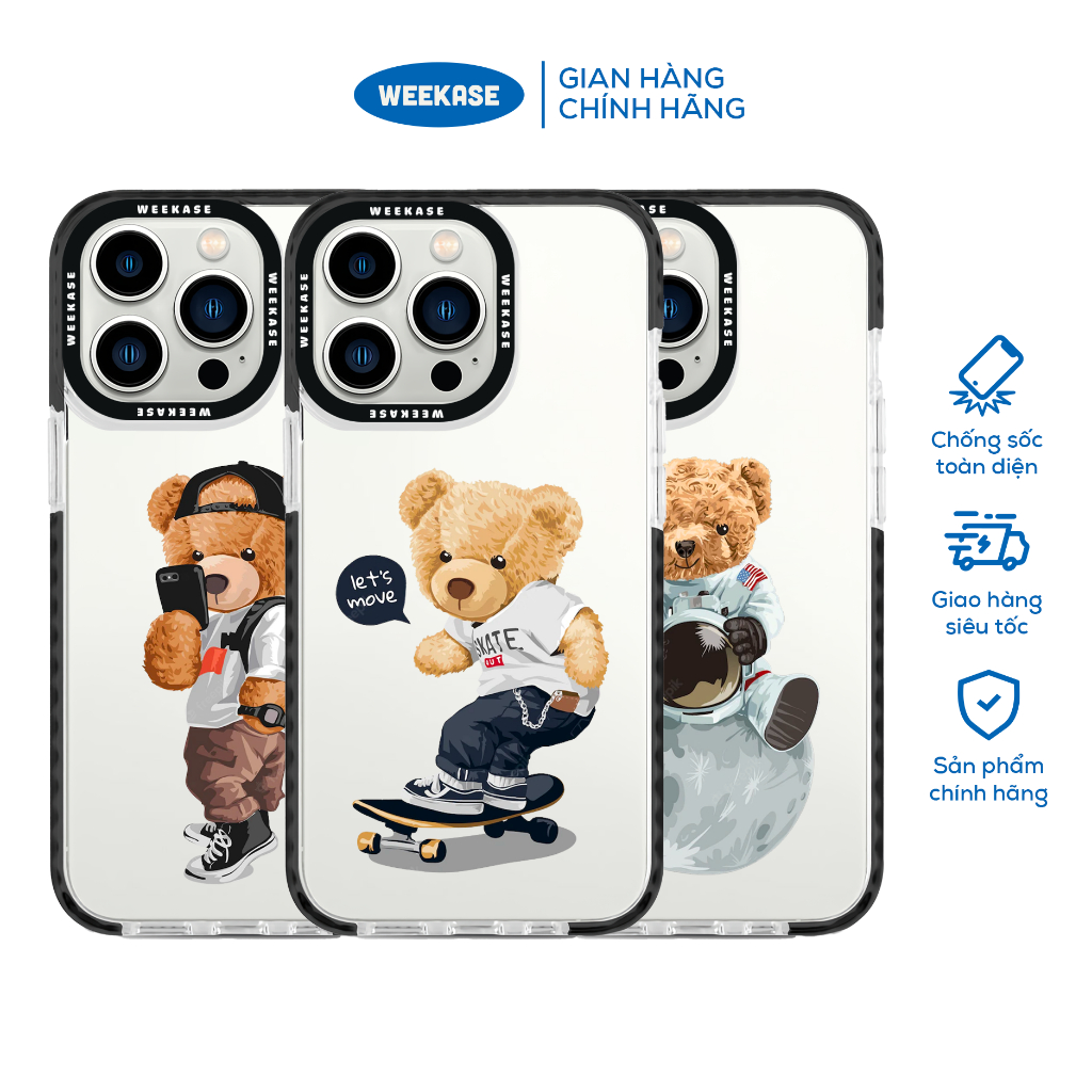 Ốp lưng iPhone viền trắng, đen chống sốc chống va đập Weekase in hình Cool Bear - Màu in cực bền