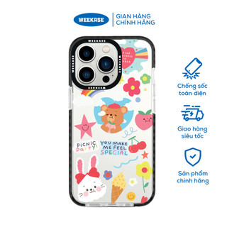 Ốp lưng iPhone viền trắng, đen chống sốc chống va đập Weekase in hình họa tiết thỏ hồng - Màu in cực bền