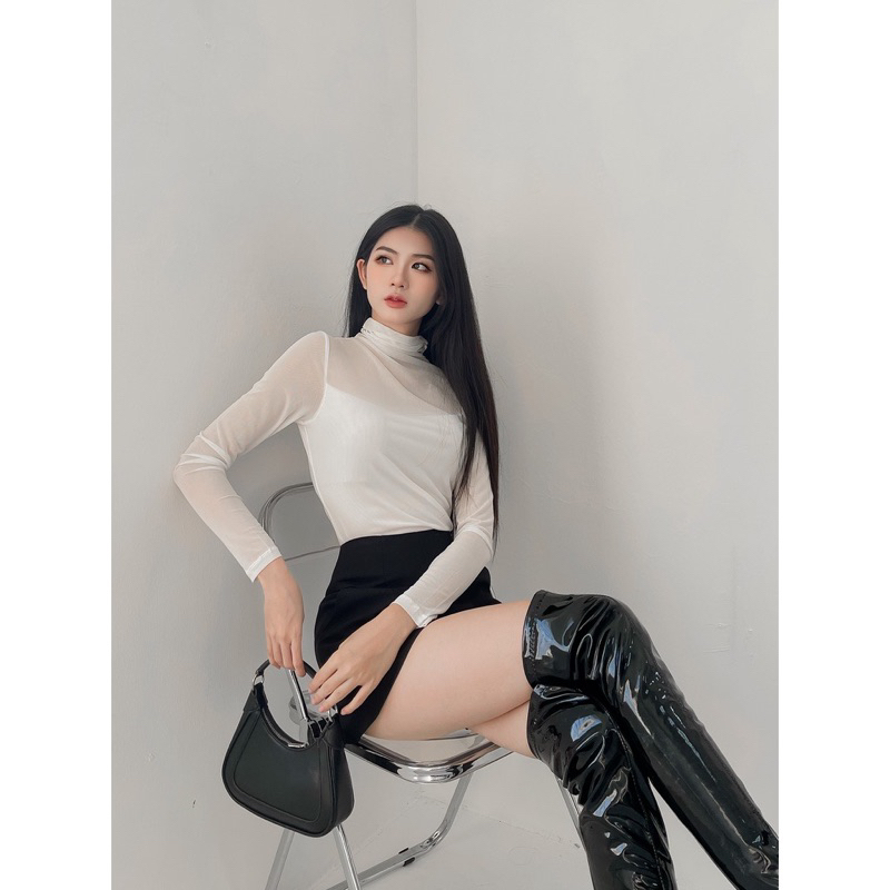 Áo cổ lọ lưới có lót hàng thiết kế cao cấp siêu đẹp CÒN MÀU BE NHƯ CLIP