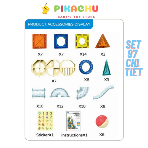 Đồ Chơi  Xếp Hình Nam Châm Thả Bi Kèm Mô Hình Thả Bi Magnetic  73 Và 97 Chi Tiết Dính Siêu Chắc Chắn