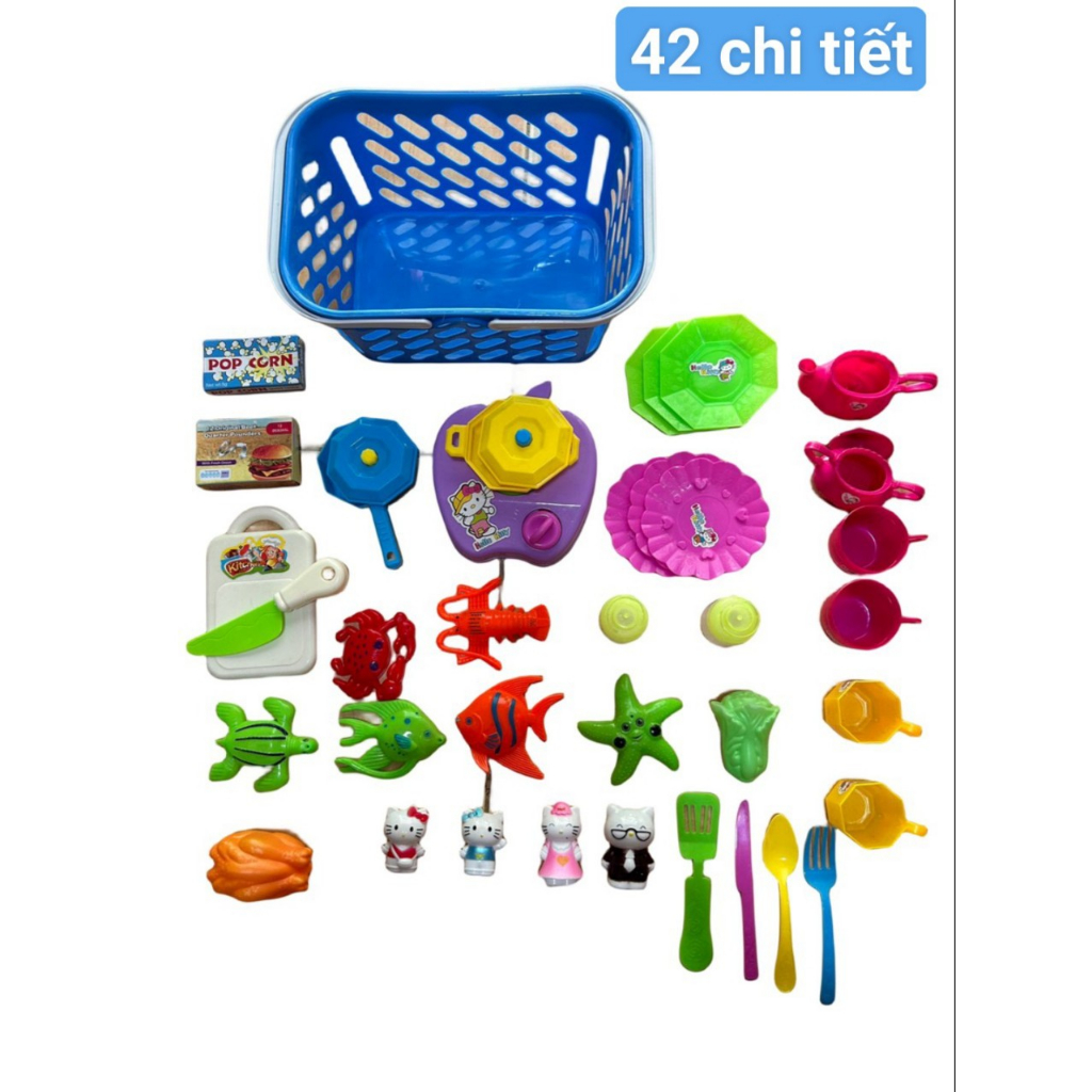 Bộ đồ chơi nấu ăn bằng nhựa cho các bé yêu có kèm giỏ 42 chi tiết