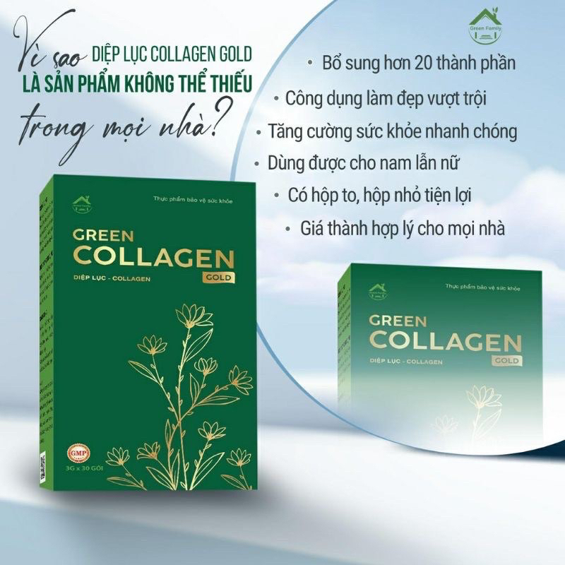 Diệp Lục Collagen Gold Chính Hãng Green Family Development Hỗ trợ Đẹp Da, Giảm Mụn Nám Tàn Nhang, Táo Bón