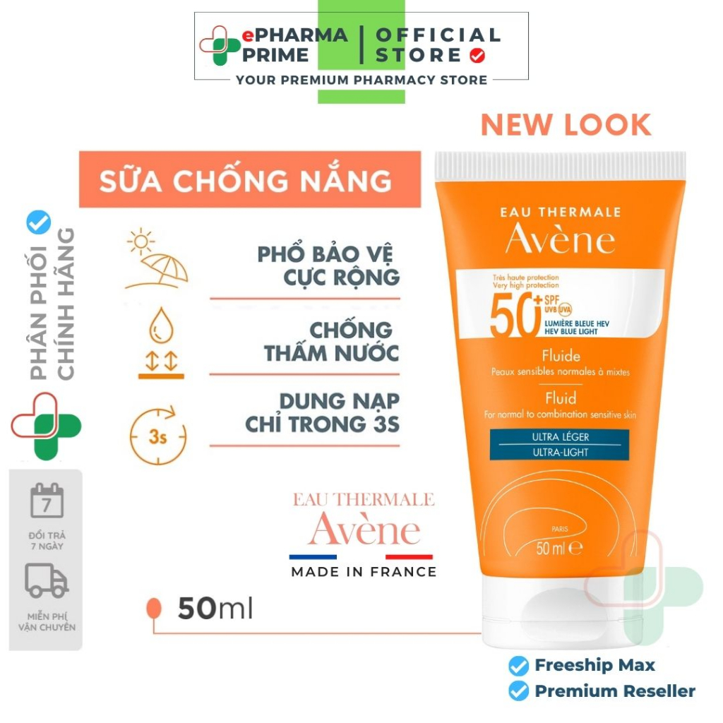 Kem Chống Nắng Avene Very High Protection FLUID SPF50+ Blue Light Bảo Vệ Da Nhạy Cảm 50ml