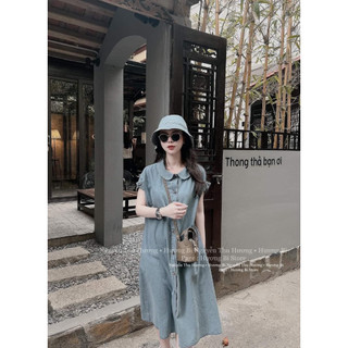SET ĐẦM JEANS CỔ BÈO KÈM NÓN