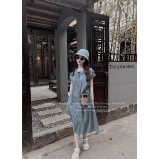 SET ĐẦM JEANS CỔ BÈO KÈM NÓN