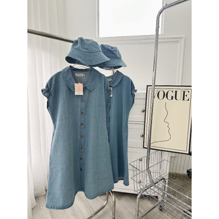 SET ĐẦM JEANS CỔ BÈO KÈM NÓN