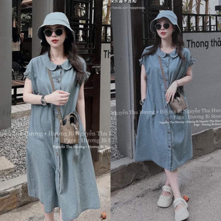 SET ĐẦM JEANS CỔ BÈO KÈM NÓN