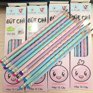 Bút chì gỗ định vị tay cầm 2B kèm tẩy/gôm