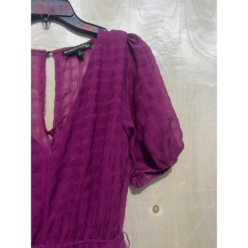 Đầm cổ V chất voan tơ vnxk Al-Indigo dáng midi