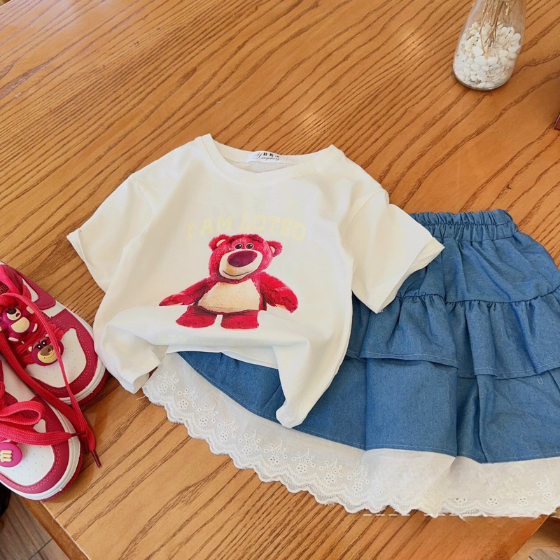 Siêu phẩm chân váy xoè tầng kèm áo Gấu Dâu siêu xinh size 8-32kg